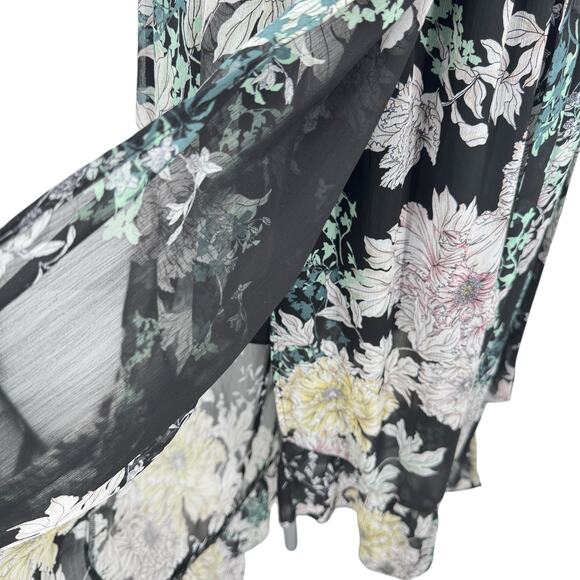 Band of Gypsies Prairie Ruffle Dress Women SZ M Black Floral Boho Vintage Style - Picture 3 of 14